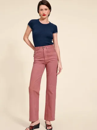 MADELEINE JEANSLONG AND HIGH-WAISTED STRAIGHT PINK JEANS