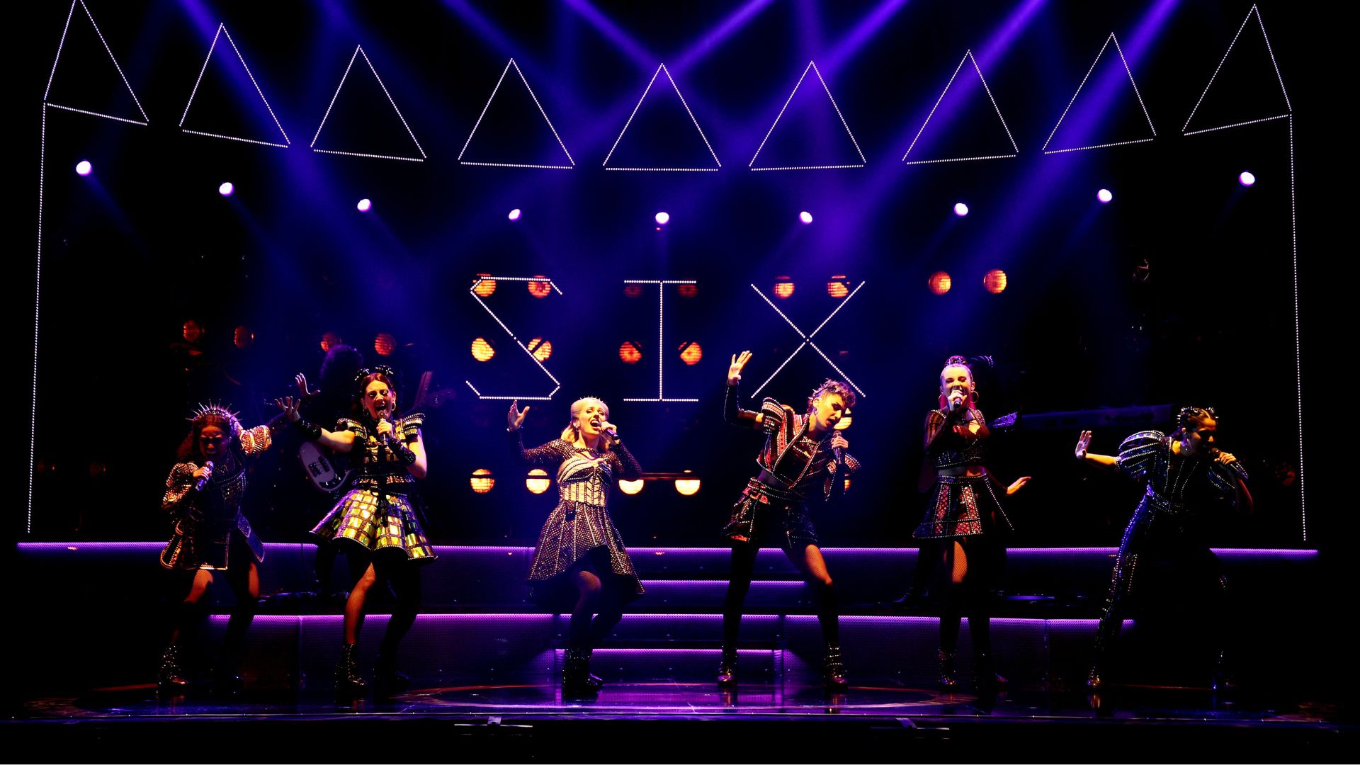 Cast (Queens) perform during a Six The Musical production media call at Theatre Royal on August 31, 2022 in Sydney, Australia