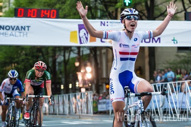 Hannah Barnes wins the Charlotte criterium ahead of Erica Allar