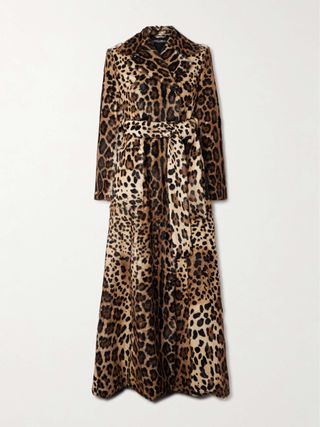 Belted Double-Breasted Leopard-Print Goat Hair Coat