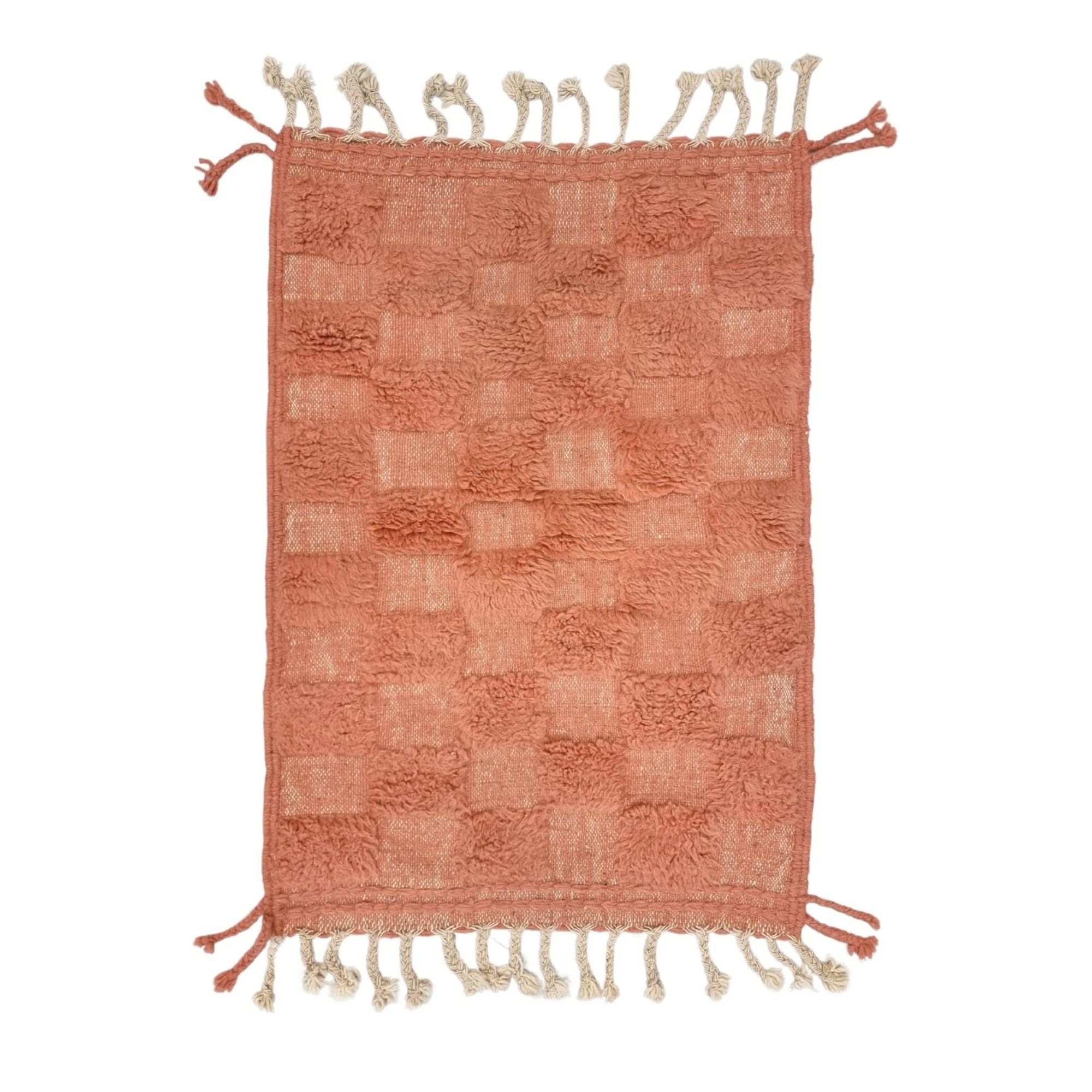 Moroccan Handmade Beniourain Rug 2'4x3'4 Berber Tufted Dark Peach Wool Runner