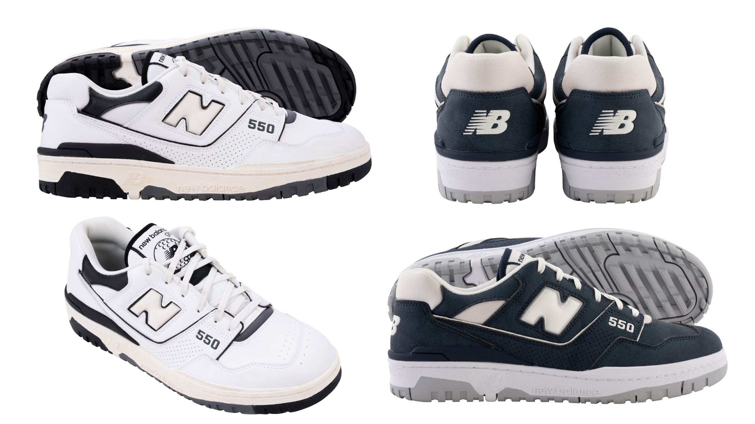 New Balance 550 shoes in white and grey