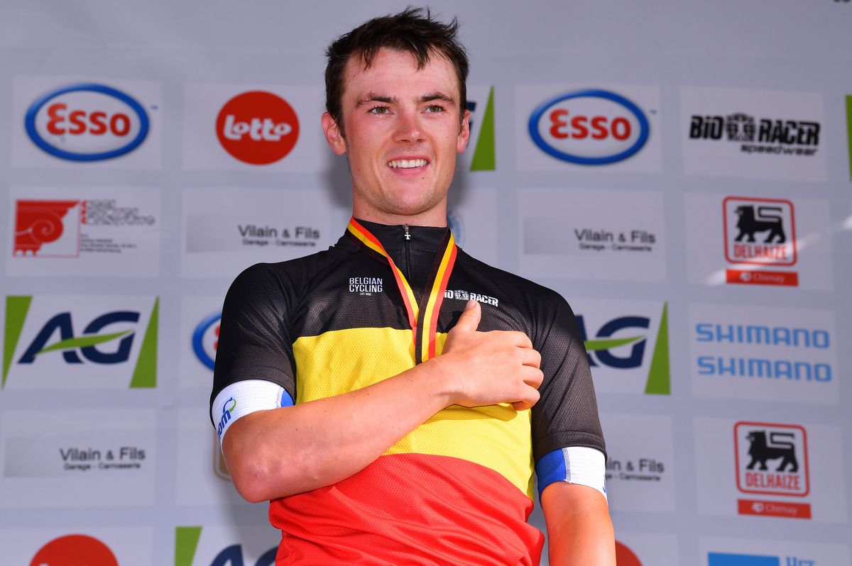 Yves Lampaert during the Belgian national anthem