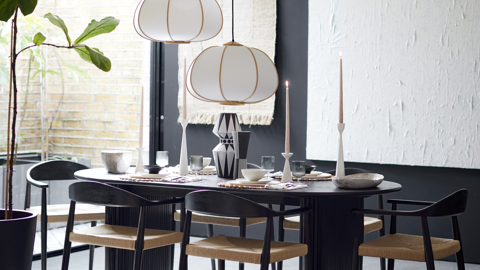 dining room with black and white colour theme