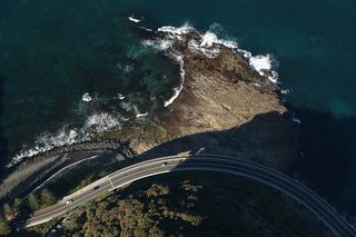 A view of the Sea-Cliff Bridge at Stanwell Park from a blimp on April 28, 2016 in Sydney, Australia.