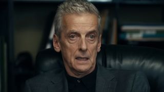 Peter Capaldi sitting in his office in conversation in Criminal Record.