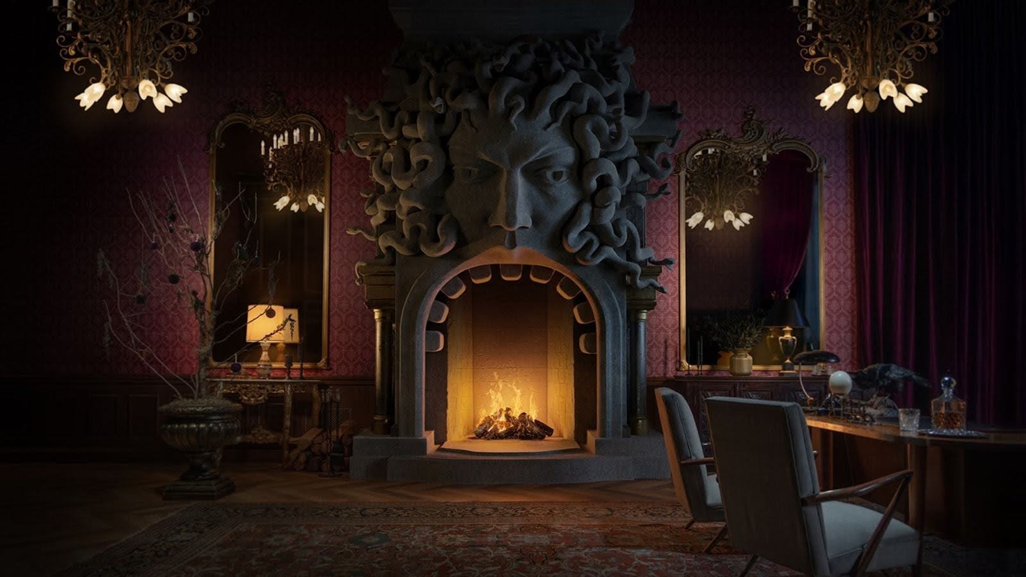 Wednesday-inspired yule log on Netflix
