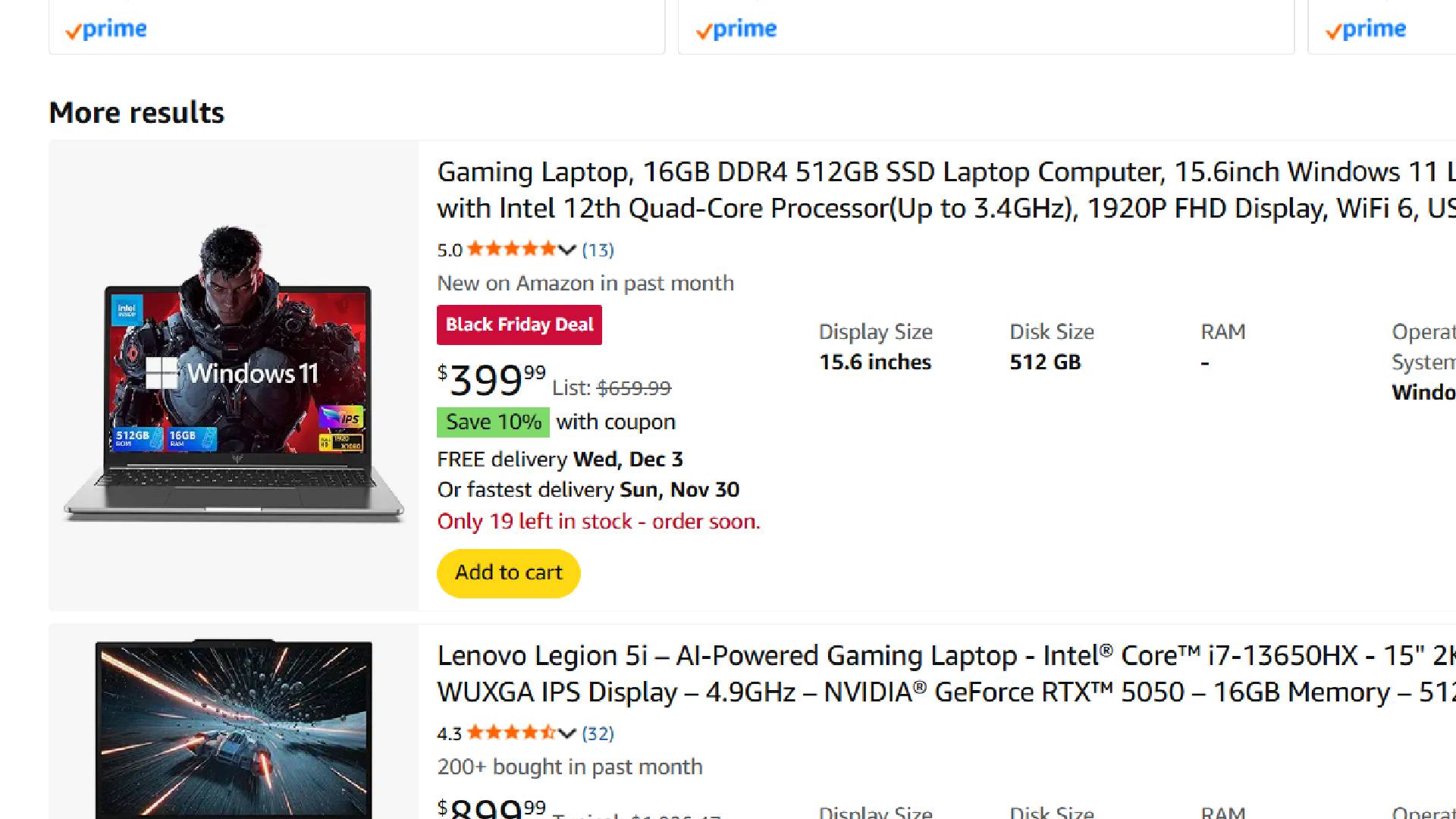 Screenshot of Amazon listing featuring generic laptop for under $400 for Black Friday.