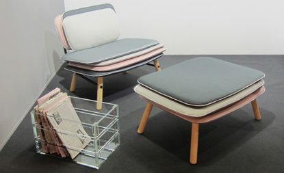 Chair, foot stool and magazine rack, by Italian design company Skrivo
