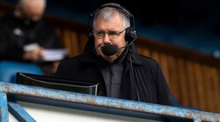 GLASGOW, SCOTLAND - MAY 02: Rangers TV Commentator Clive Tyldesley during a Scottish Premiership match between Rangers and Celtic at Ibrox Park, on May 02, 2021, in Glasgow, Scotland. (Photo by Craig Williamson/SNS Group via Getty Images)