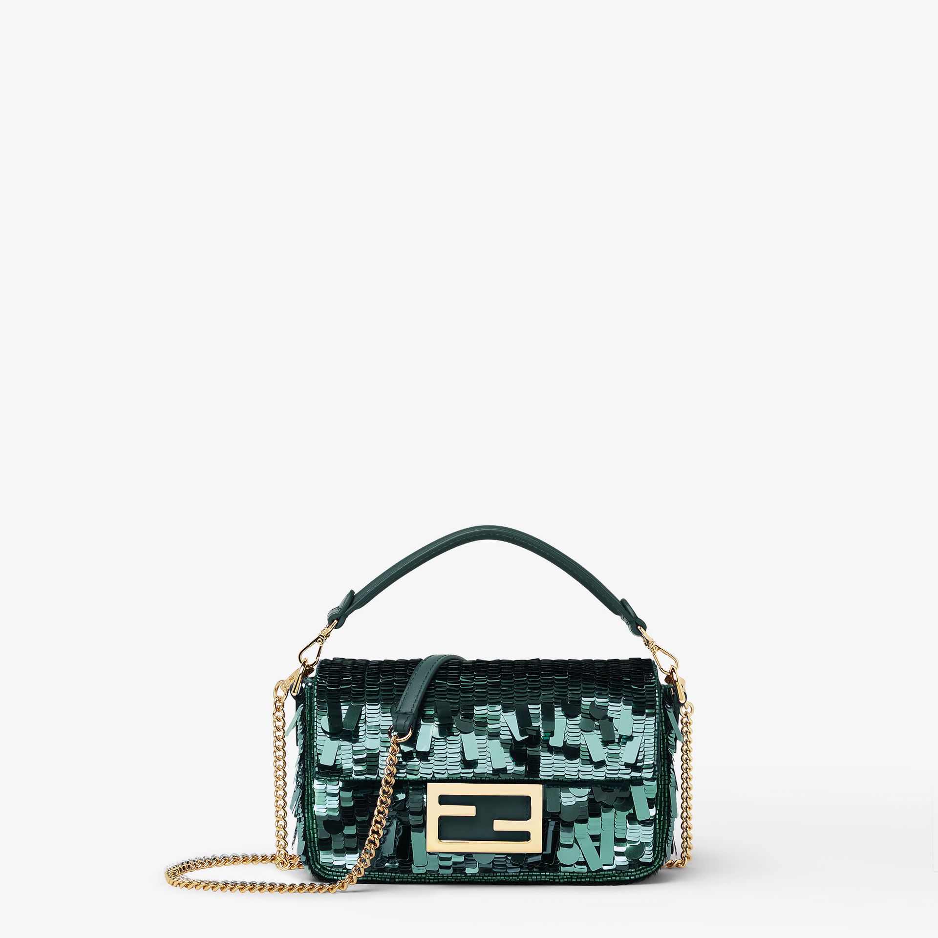 Baguette Mini Bag Embroidered With Green Sequins