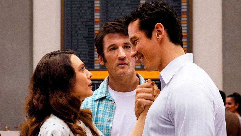 (L-R) Elizabeth Olsen as Joan, Miles Teller as Larry and Callum Turner as Luke in "Eternity"