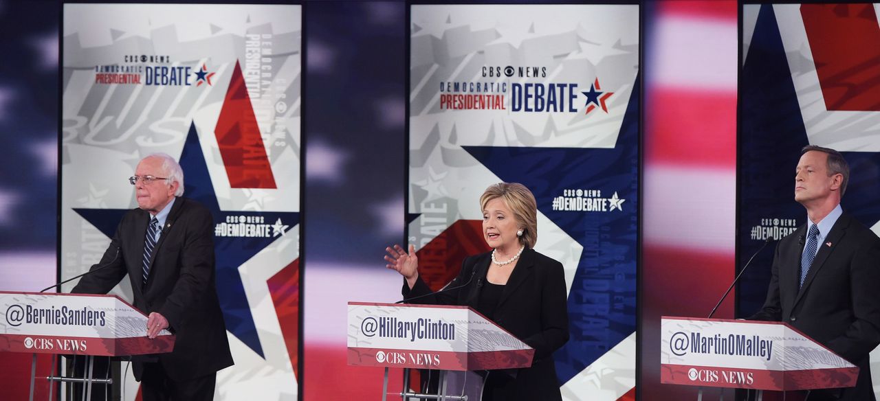 Hillary Clinton dates herself during the second Democratic presidential primary debate. 