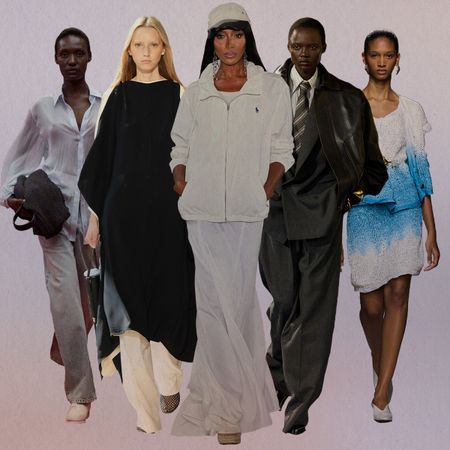 A collage featuring a variety of models from the S/S 25 runways wearing looks with interesting styling.