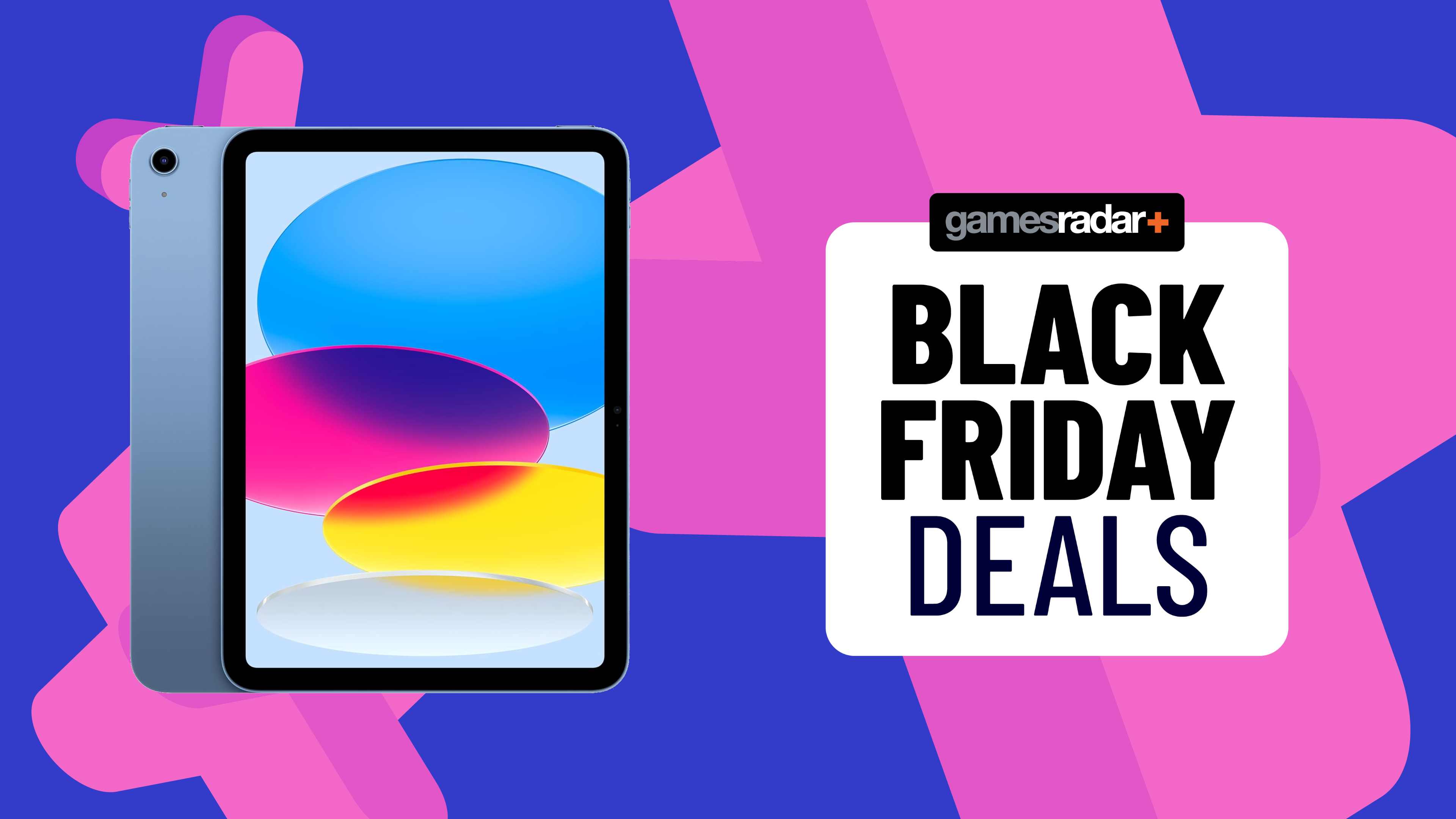 The iPad A16 next to a sign saying &quot;Black Friday deals&quot;.