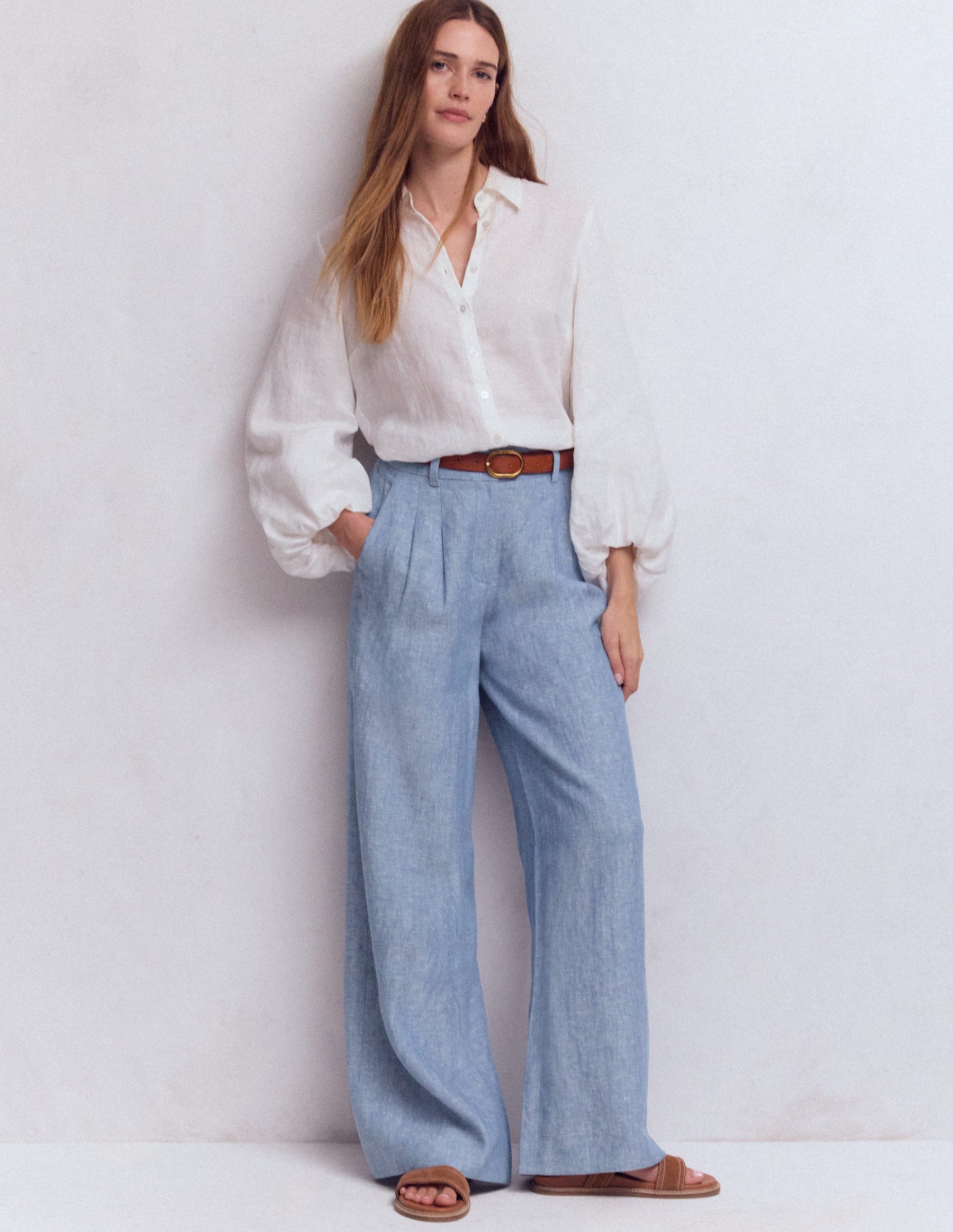 Kensington Linen Pants-Blue Chambray