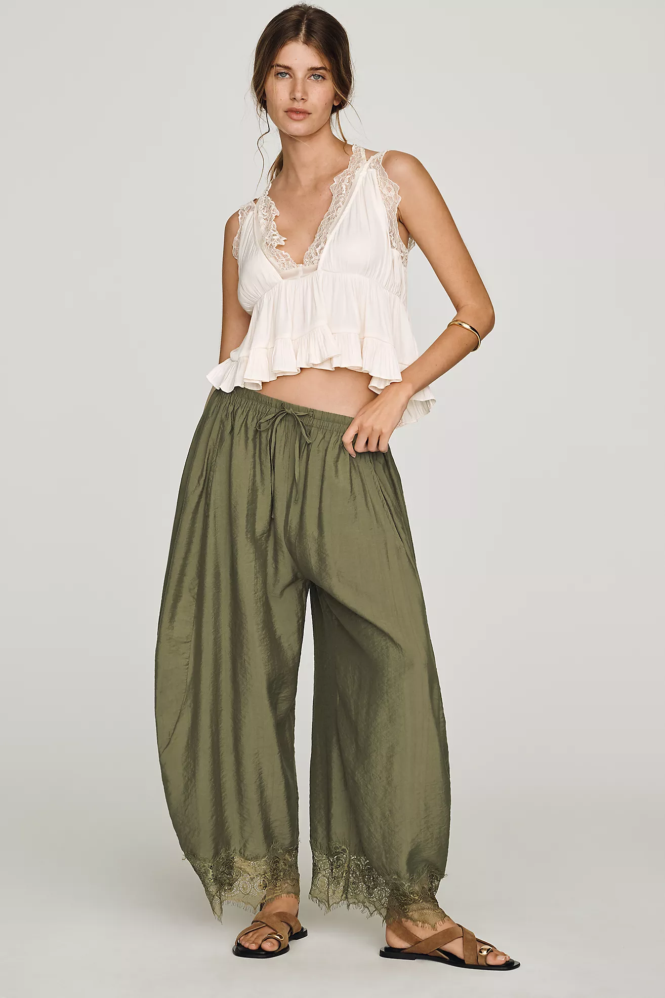 By Anthropologie Reverie Lace-Trim Tapered Pants