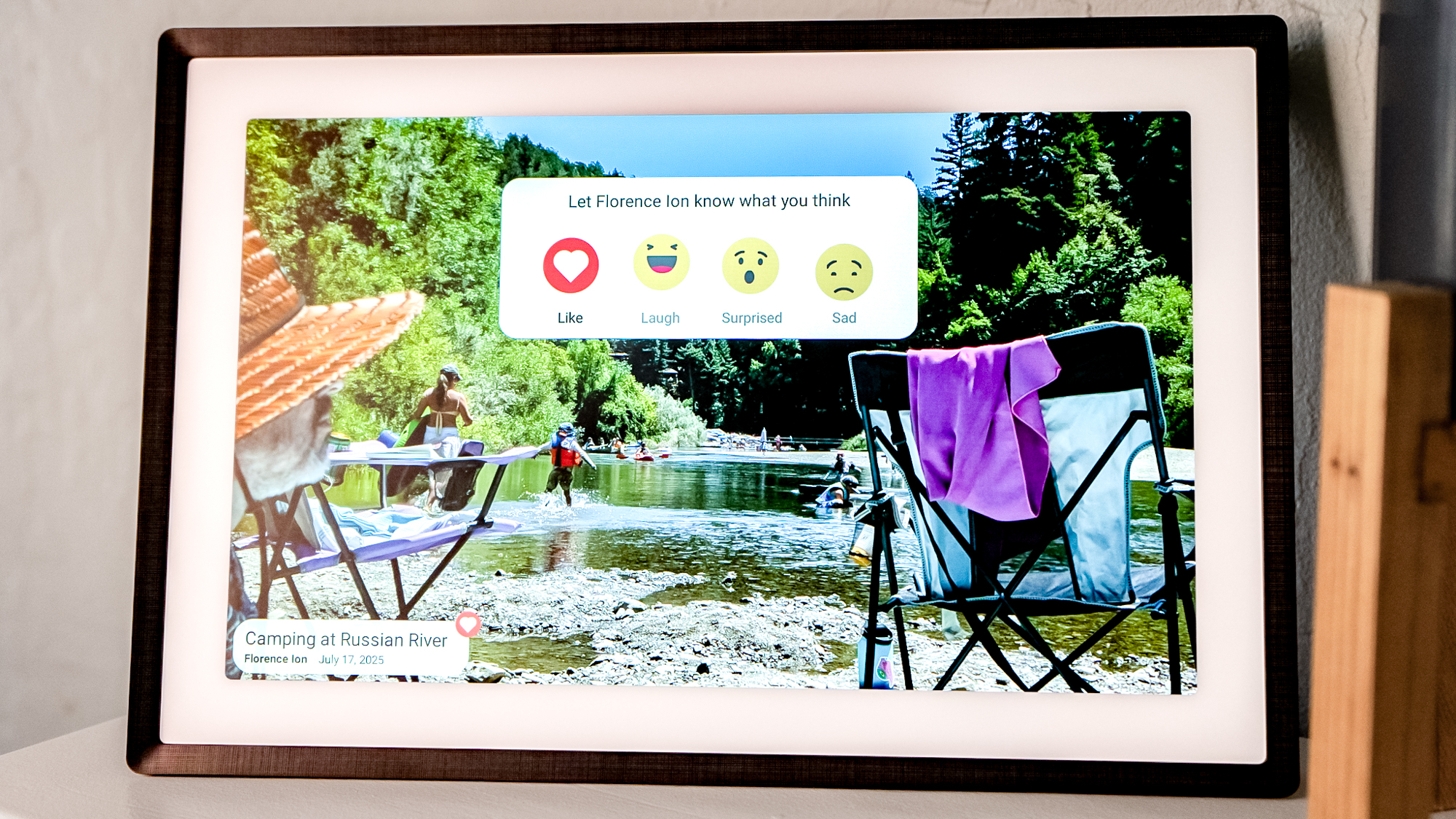 Lexar Pexar 11-inch photo frame on a shelf