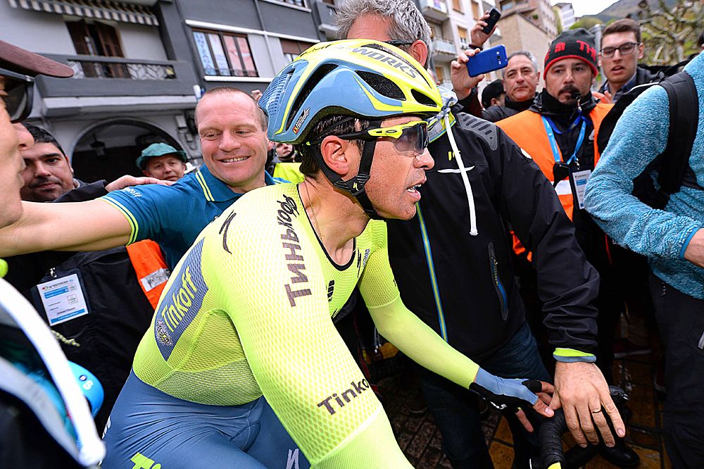 Alberto Contador (Tinkoff) after winning the time trial at Pais Vasco