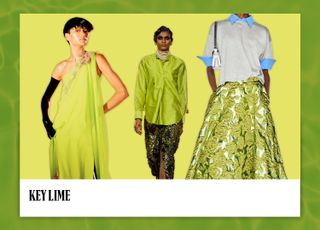 models wearing key lime colors next to title card reading key lime