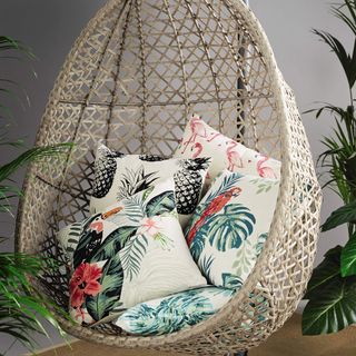 swing chair with tropical cushions