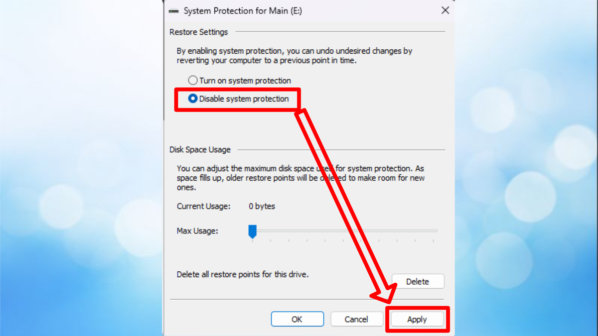 Disable System protection