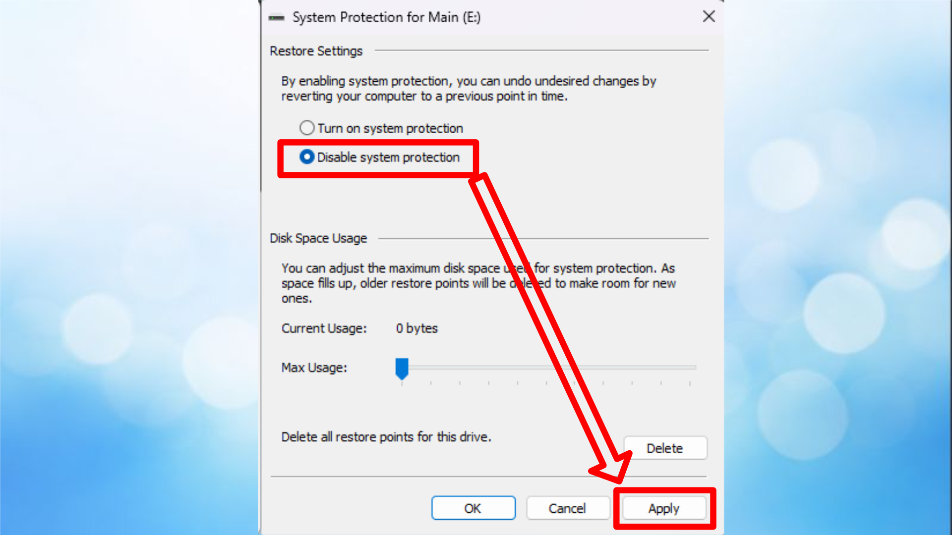 Disable System protection