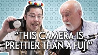 Thumbnail for Bokeh Face podcast, with presenters James and Chris, featuring the text "This camera is prettier than a Fuji"