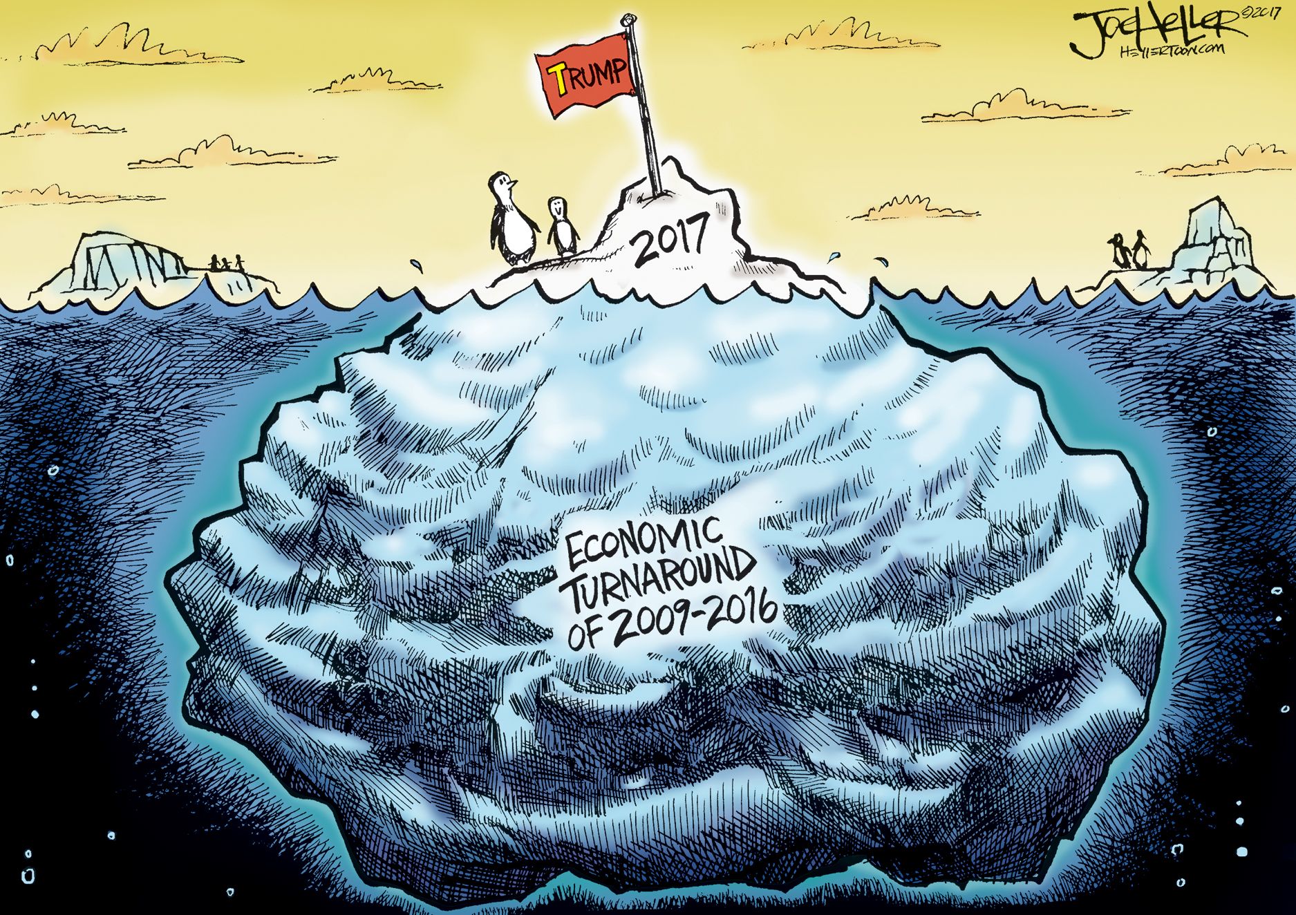 Political cartoon U.S. Trump economy success jobs iceberg | The Week
