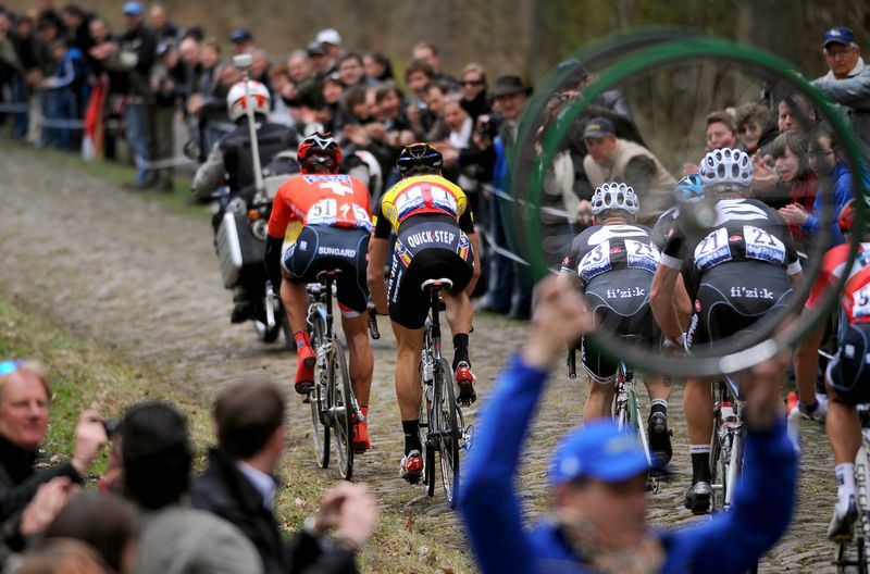 The two main protagonists at Roubaix over the last two editions riding side-by-side in the Arenberg