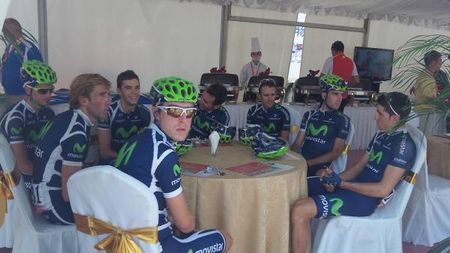Movistar wait for the start of stage 2 of the Tour of Beijing.