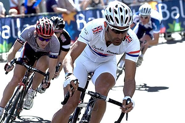 Current British road champion, Kristian House (Rapha Condor), in action during the opening Preface in Ballarat.