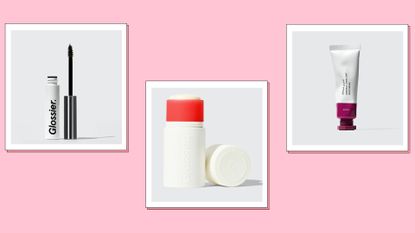 Glossier at Sephora: Glossier products including Boy Brow, the Glossier Deodorant and Cloud Paint in a pink template