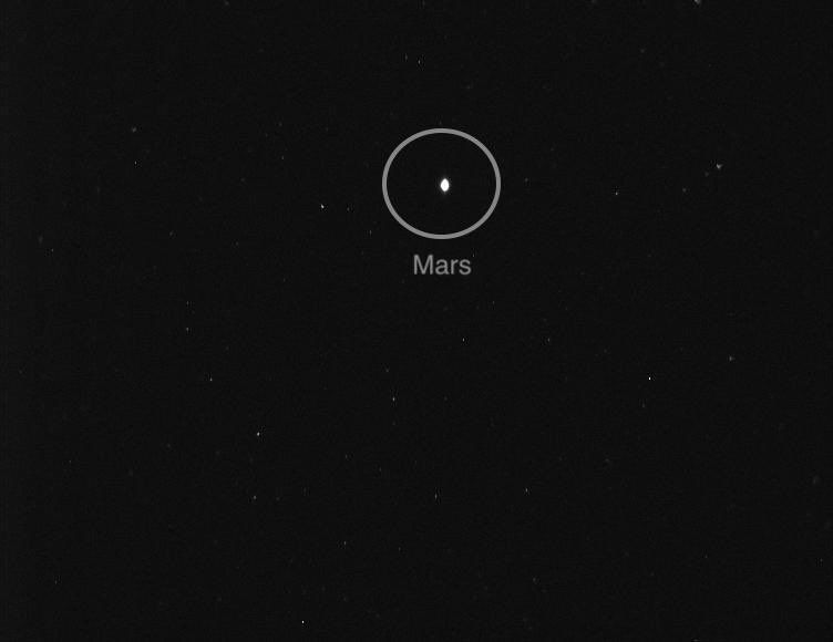 An image of Mars taken by the star tracker on the UAE&#039;s Hope mission, which will arrive at the Red Planet in February.