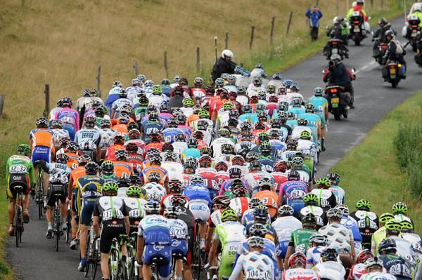 The peloton tackles a tough stage in the Massif Central.