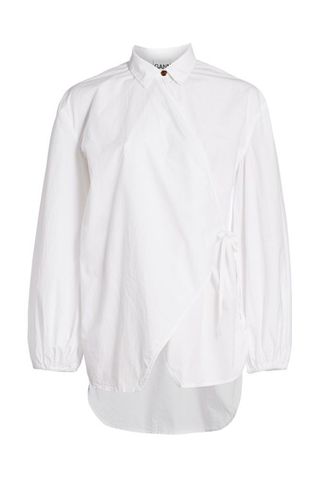 ganni oversized cotton poplin wrap shirt