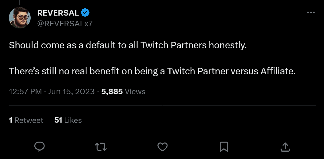 Tweet about Twitch Partner Plus program