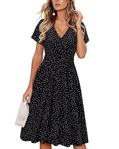 Votepretty Women's Short Sleeve V Neck Wrap Summer Dress Casual Floral Beach Sundress With Pockets(polka Dot,xl)