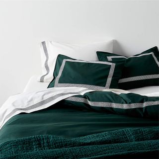 Hotel Organic Cotton Linen Embroidered Spruce Green Duvet Covers and Shams