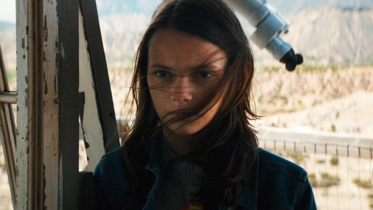 A close-up of Dafne Knee's Laura/X-23 in 2017's Logan movie