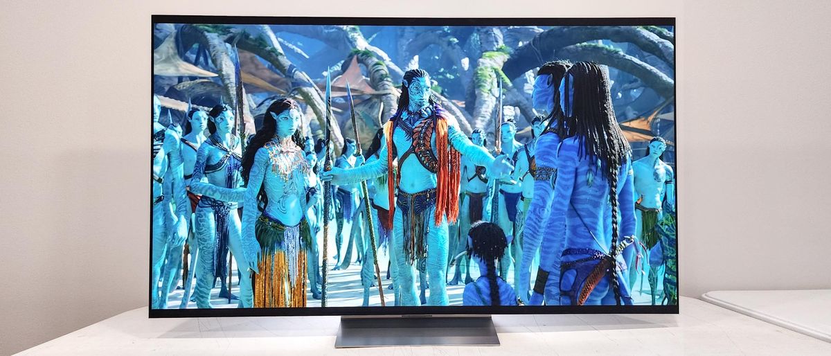 LG G3 OLED TV shown on a table with a scene from Avatar 2 playing