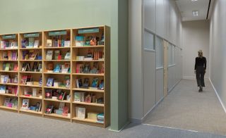 ‘Avery Singer: Free Fall’ at Hauser & Wirth, London, installation view of bookcase