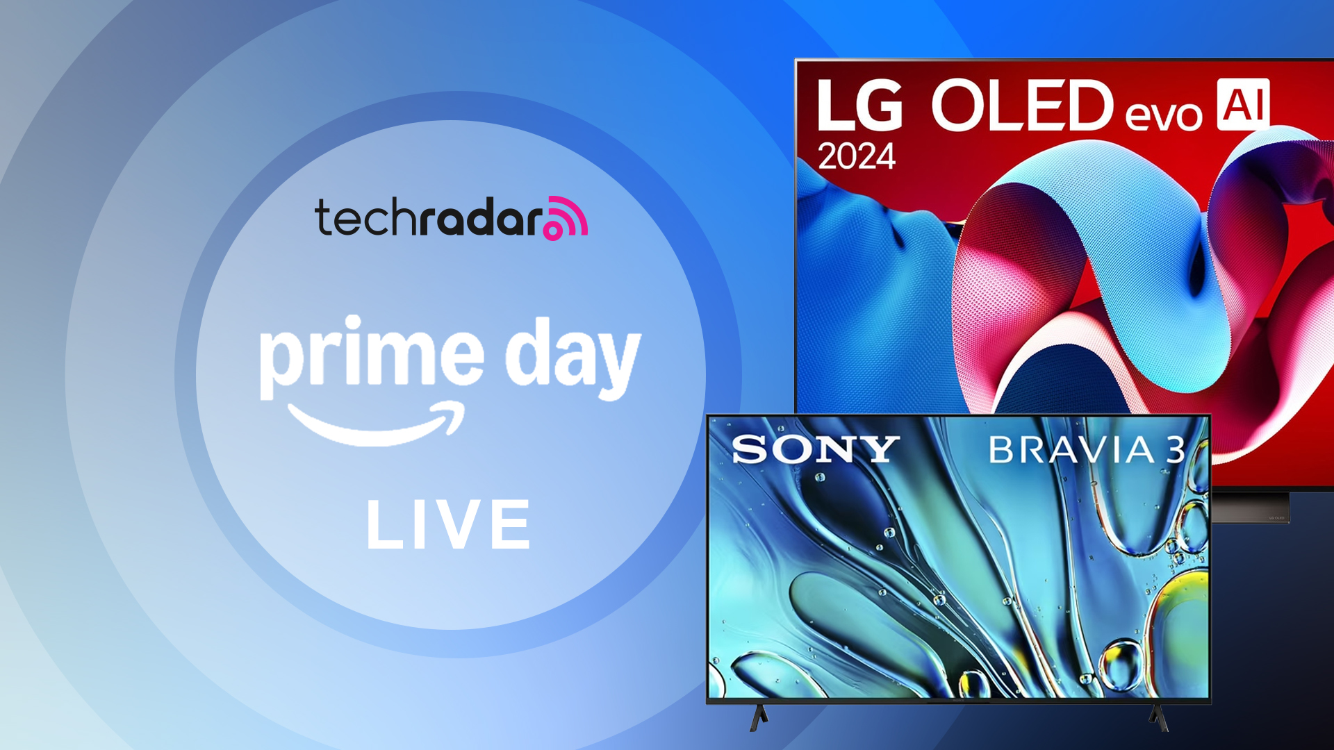 A sign saying Prime Day Live with a Sony TV and an LG TV