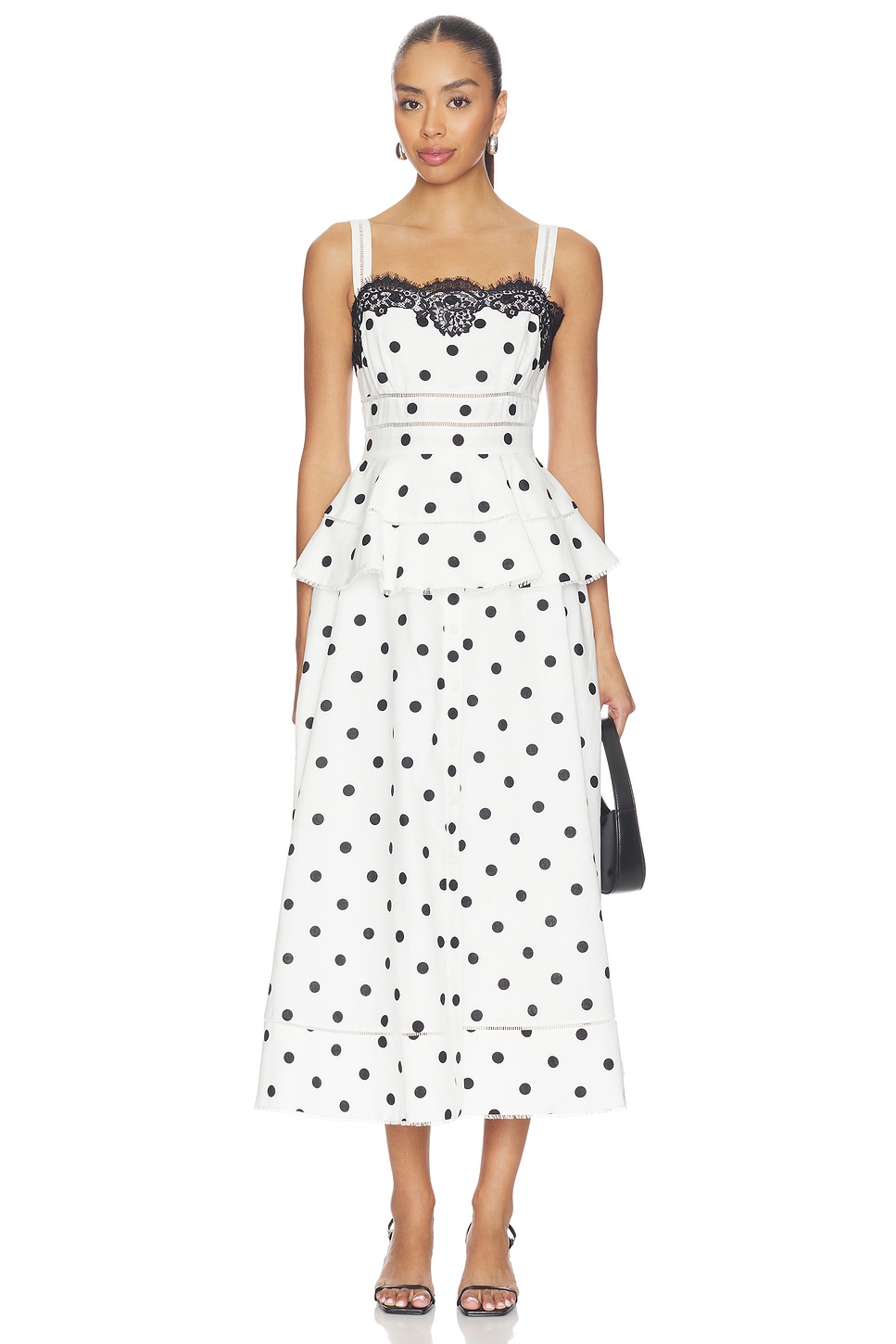 White Polka Dot Linen Midi Dress
