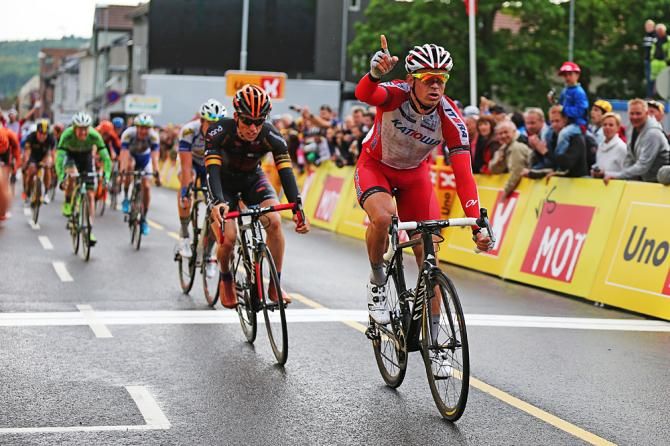 Alexander Kristoff (Katusha) wins the stage over Sondre Holst Enger (Team Sparebanken S&oslash;r)