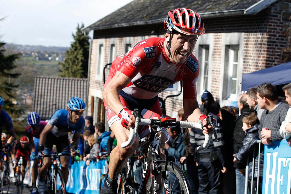 Nicki S&oslash;rensen (Team Saxobank) in the 2012 Fleche Wallonne.