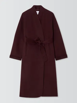 John Lewis Wrap Double Front Coat, Burgundy