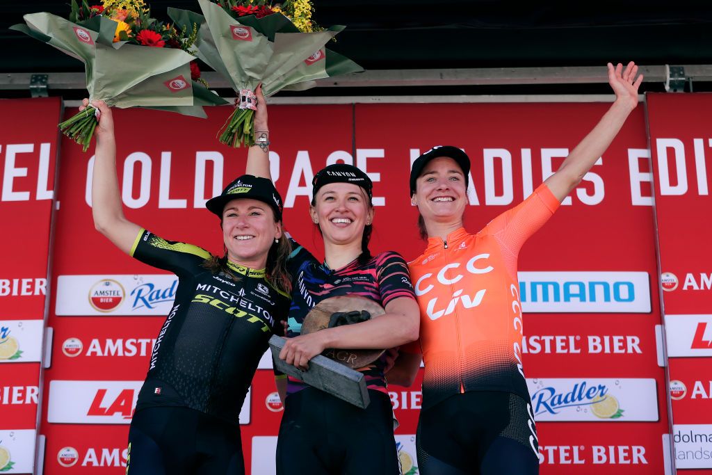 The final podium &ndash; Van Vleuten, Niewiadoma, Vos (L-R)