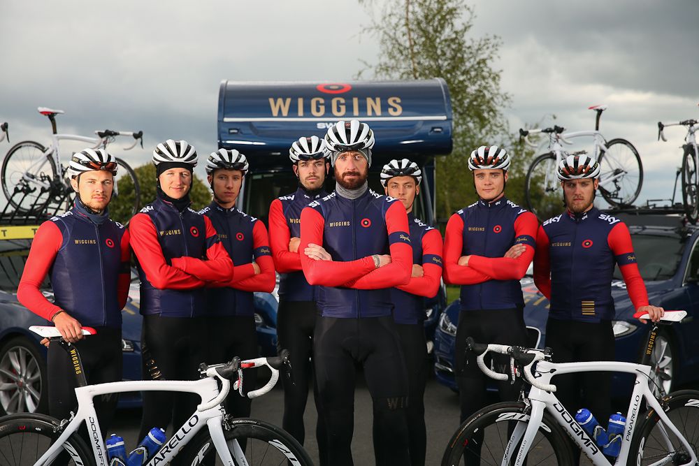 Bradley Wiggins and Team Wiggins pose for a photo ahead of the Tour de Yorkshire.
