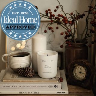 Interlude White Christmas Soy Wax Candle with Ideal Home Approved logo